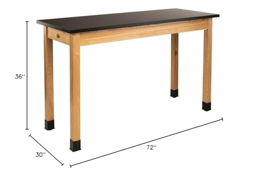 National Public Seating B449383 Science Lab Table with Chemical Resistant Top - Black with Oak Legs - 72 x 30 x 36 in., 1