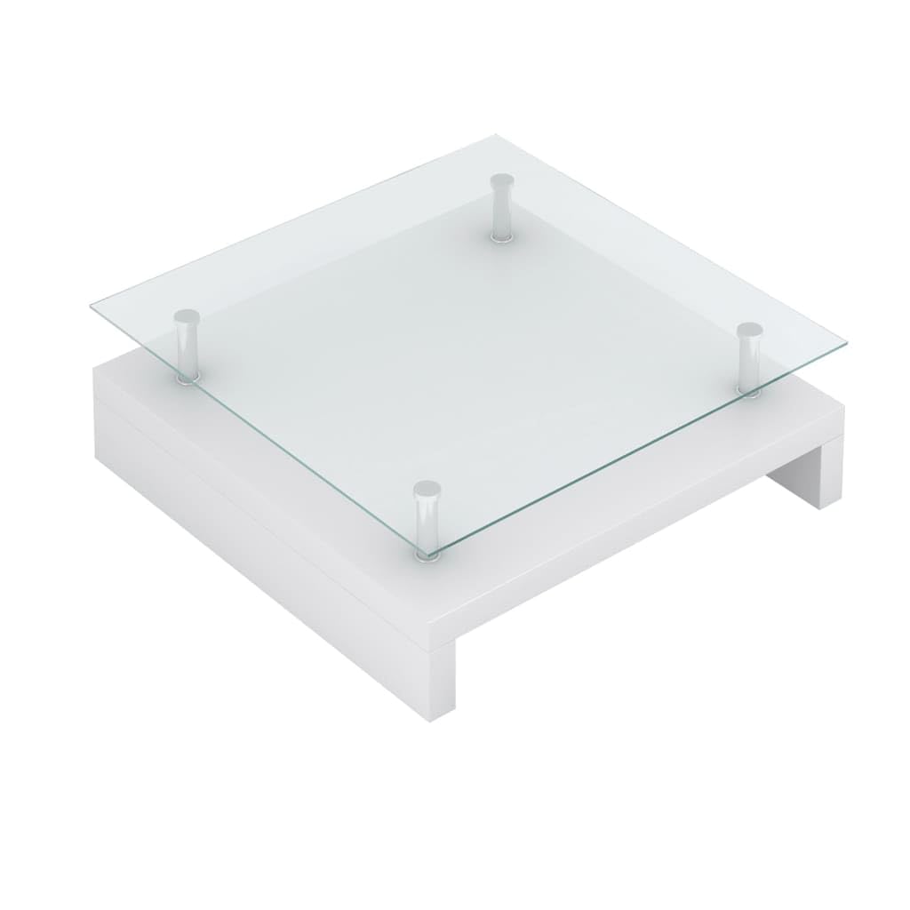 vidaXL White Coffee Table - Modern High Gloss Finish, Thick Tempered Glass Top, Elegant Design, Made of Wood, Easy Self-Assembly, Ideal for Any Living Room Decor