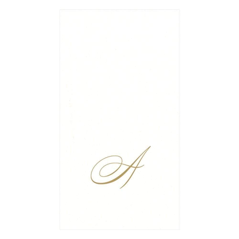 Caspari White Pearl & Gold Paper Linen Boxed Guest Towel Napkins in Letter A - Two Packs of 24