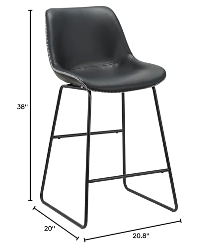 Neos Modern Furniture Black PU 26''H Bar Stool with Metal Leg, Set of 2