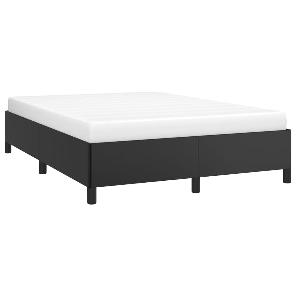 Vidaxl Modern Faux Leather Bed Frame, Black, Suitable For 53.9&quot;X74.8&quot; Mattress, Plywood Engineered Wood Frame, Easy Maintenance