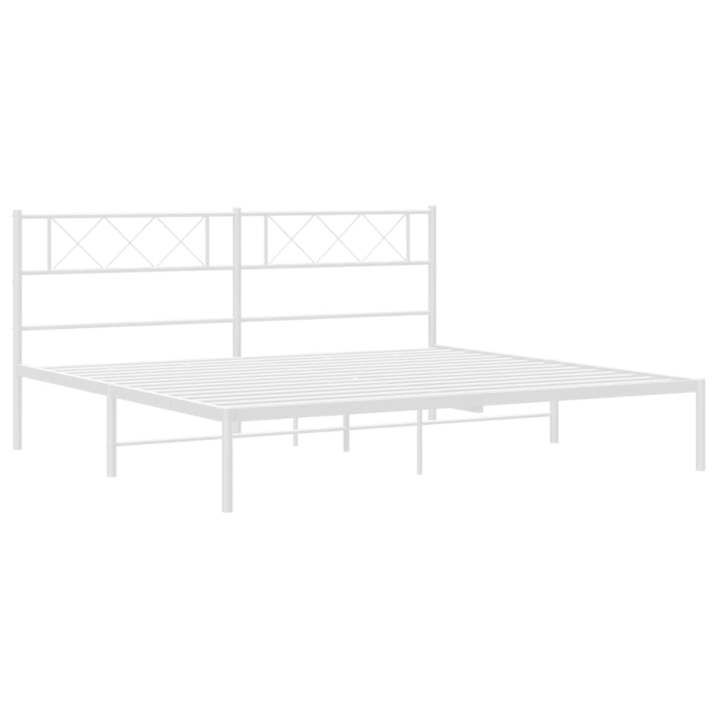 vidaXL 12'' King Metal Bed Frames with Headboard, Platform Bed Frame with Strong Metal Slats Support, Under Bed Storage, Noise Free, White, Without Mattress