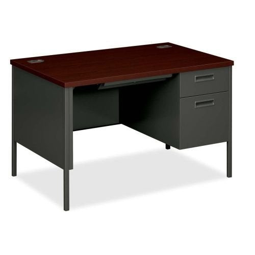 Hon Metro Classic Single-Pedestal Desk, Mahogany/Charcoal