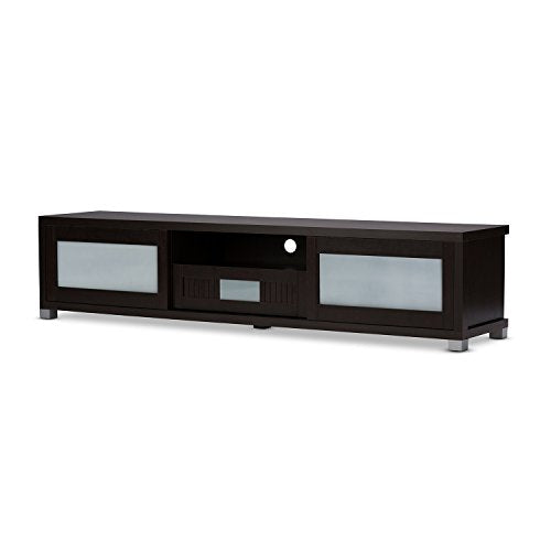 Baxton Studio Wholesale Interiors Gerhardine Wood TV Cabinet with 2 Sliding Doors and Drawer, 70', Dark Brown