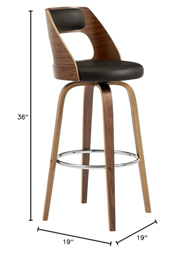 HomeRoots 26' Retro Mod Brown Faux Leather and Walnut Swivel Counter Stool