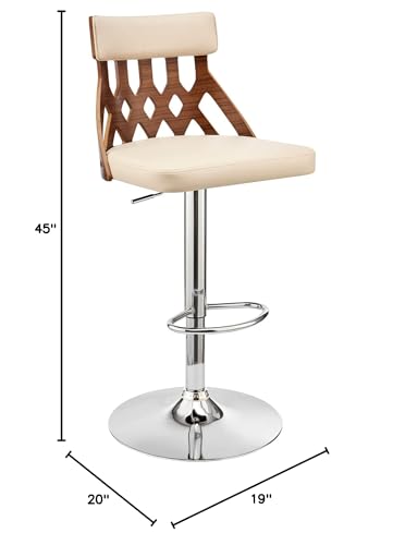 HomeRoots Poplar bentwood/Metal/Faux Leather/Foam Adjustable Cream Faux Leather and Walnut Lattice Bar Stool