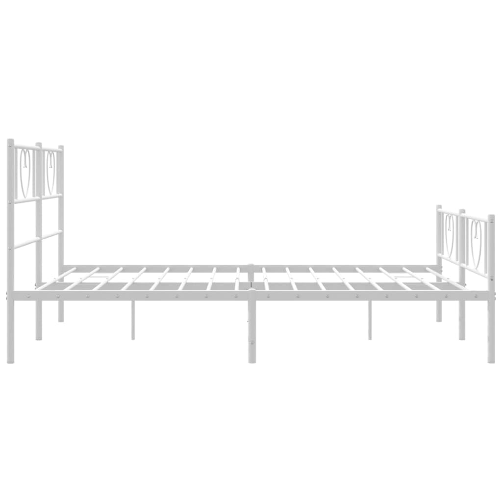 vidaXL Sturdy Metal Bed Frame with Headboard and Footboard, White Steel Double Bed with Additional Under-Bed Storage Space