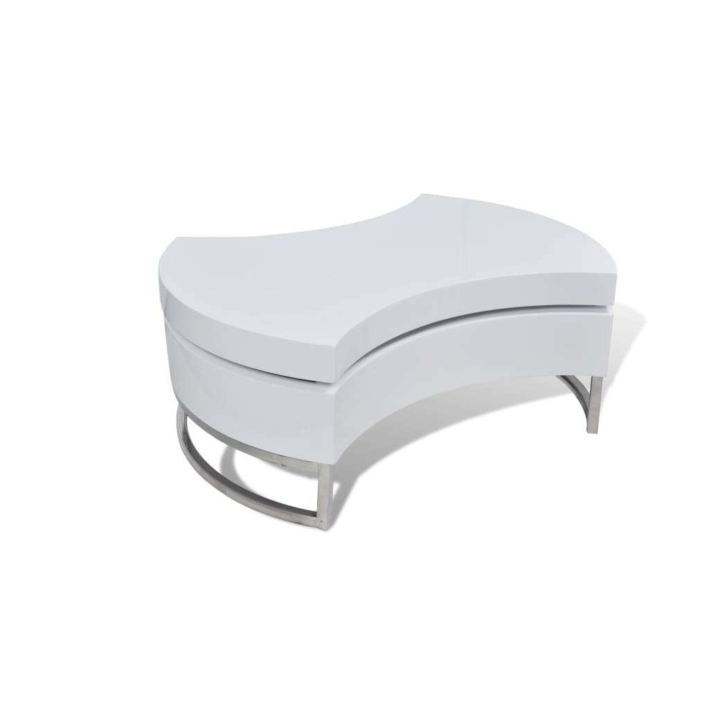 vidaXL Shape-Adjustable Coffee Table - High Gloss White with Rotatable Design - Modern Style Living Room Furniture - Durable MDF & Stainless Steel Legs