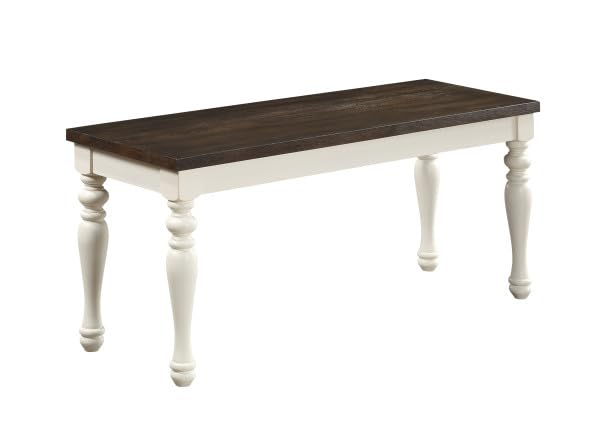 Steve Silver Furniture Rectangular Joanna Dining Bench, Asian Hardwood Solids, Farmhouse/Costal/Rustic, 44' L x 15" W x 18.5" H, White/Brown