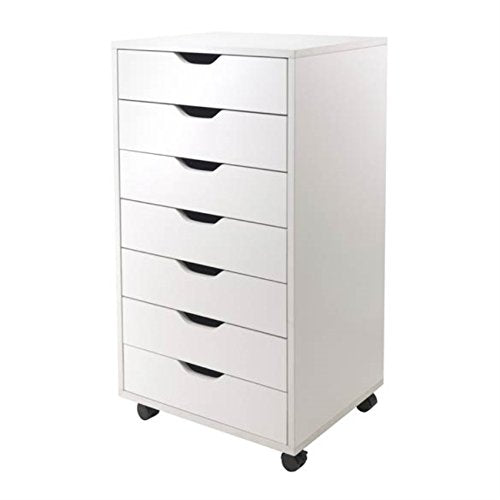 Ergode Wood Halifax 7-Drawer Cabinet - White | Versatile Storage Solution for Home & Office | Easy-Open Drawers | Mobile & Space-Saving Design