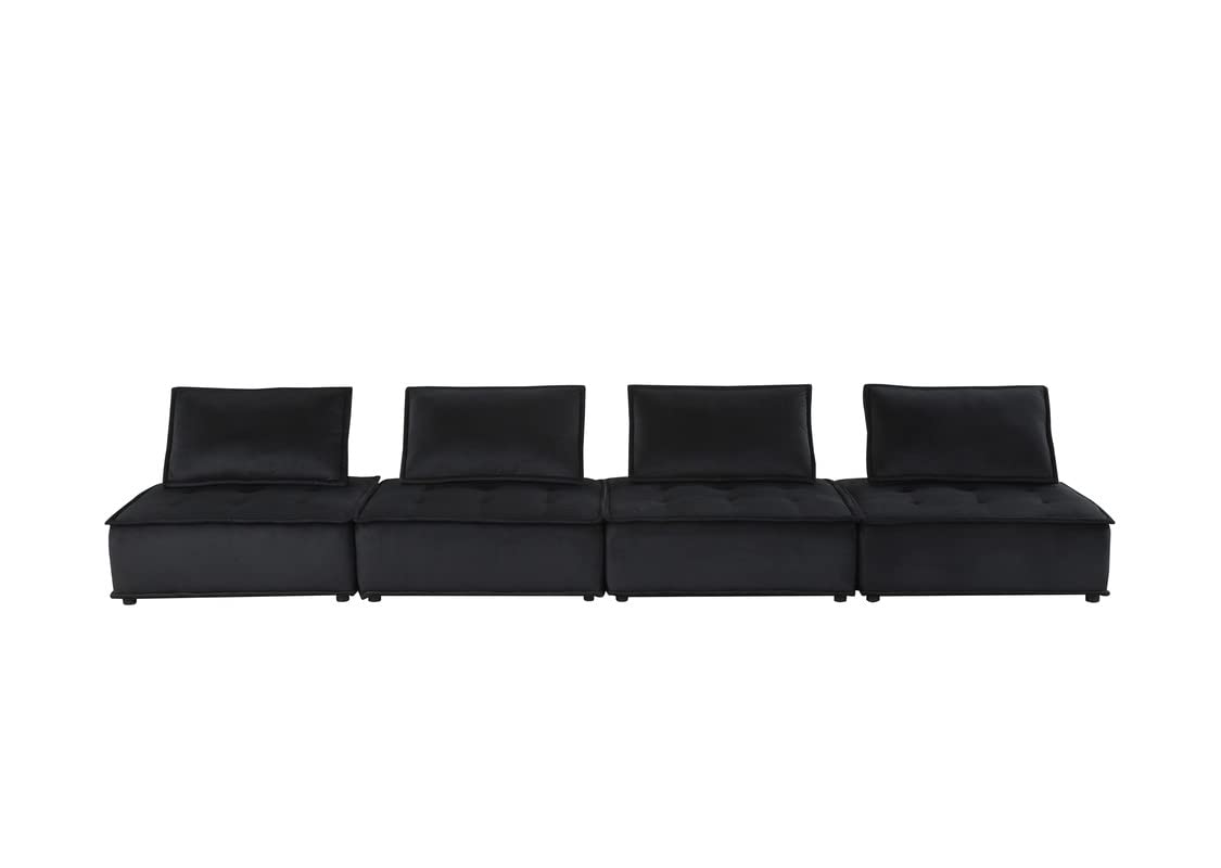 Lilola Home Anna Black Velvet 4-Seater Modular Sofa