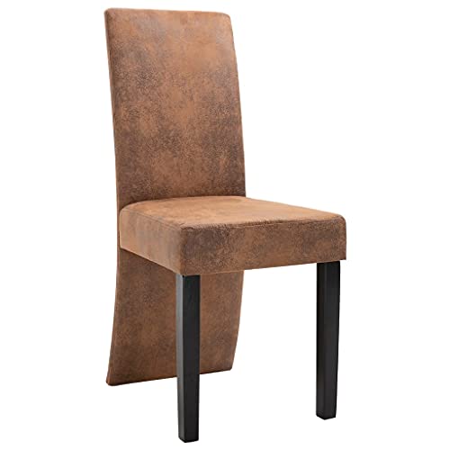 vidaXL Modern Dining Chairs Set of 4, Brown Faux Suede Leather Upholstery, Comfort Padding, High Backrest Design, Stable Wooden Legs