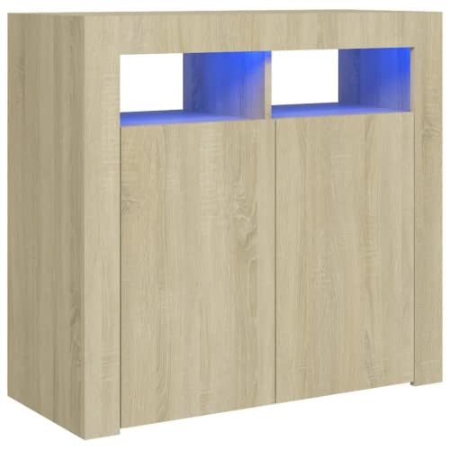 vidaXL Sideboard with LED Lights Sonoma Oak 31.5&quot;x14&quot;x30&quot;