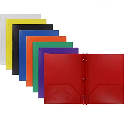 Emraw 2 Pocket Poly Portfolio Two Pockets Folder With 3 Prongs And Business Card Holder Organizer Designed For Home, Office, Sch