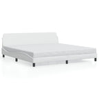 vidaXL Faux Leather King Bed Frame with Headboard - White 76"x79.9" Supportive Plywood Slats, Ergonomic and Luxurious Design for Bedroom