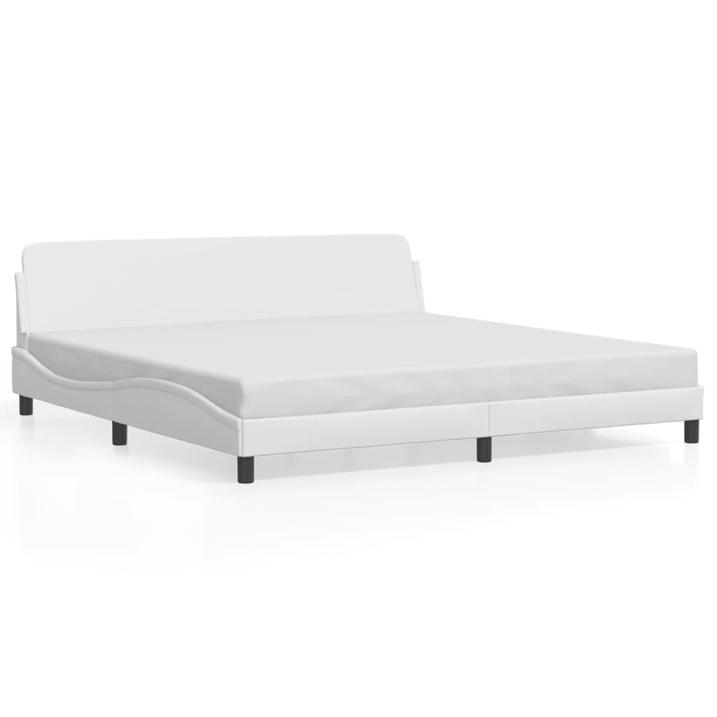 vidaXL Faux Leather King Bed Frame with Headboard - White 76"x79.9" Supportive Plywood Slats, Ergonomic and Luxurious Design for Bedroom