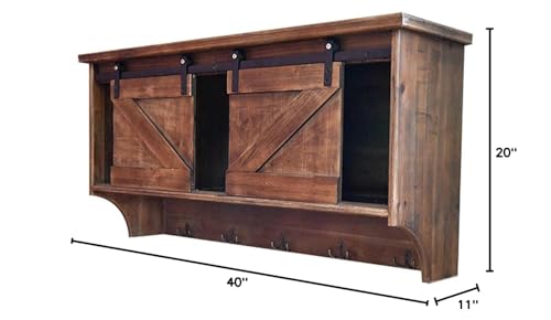 Homeroots Rustic Wooden Shelf With Barn Door Storage And Hooks
