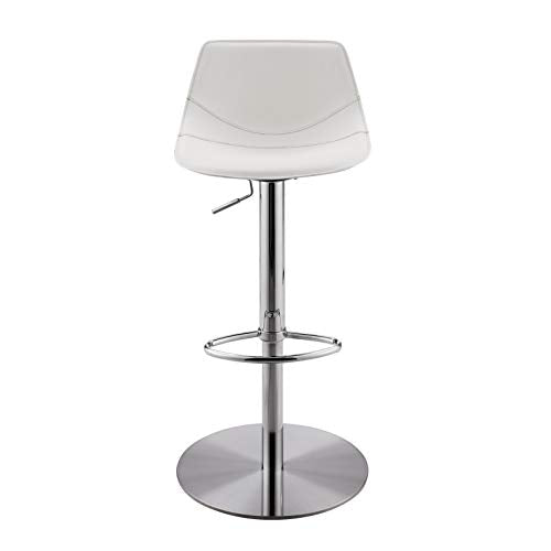 HomeRoots 18.12' X 18.9' X 39.57' White Leatherette Over Steel Frame Adjustable Swivel Bar/Counter Stool with Brushed Stainless Steel Base