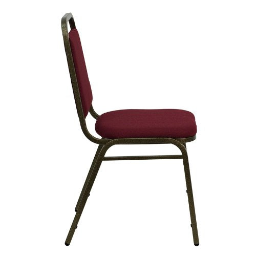 Trapezoidal Back Stacking Chair Burgundy Fabric & Silver Vein Frame Finish
