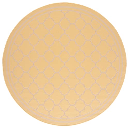 Safavieh Courtyard Collection Area Rug - 6'7' Round, Gold & Beige, Non-Shedding & Easy Care, Indoor/Outdoor & Washable-Ideal For Patio, Backyard, Mudroom (Cy6918-30621)