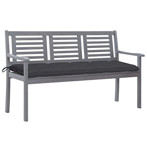 Vidaxl 3-Seater Outdoor Patio Bench - Eucalyptus Wood With Anthracite Cushion, Ergonomic Design, Garden/Terrace Seating, Gray, W59.1 X D23.6 X H35