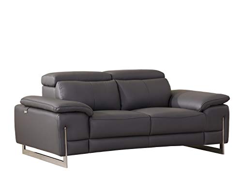 HomeRoots Dark Gray 31&quot; Tasteful Dark Grey Leather Loveseat
