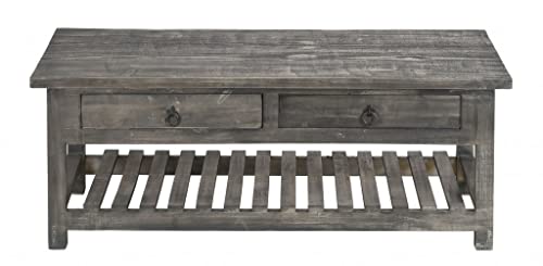 HomeRoots Distressed Gunmetal Grey Rustic Gray Wash Wooden Coffee Table with Storage