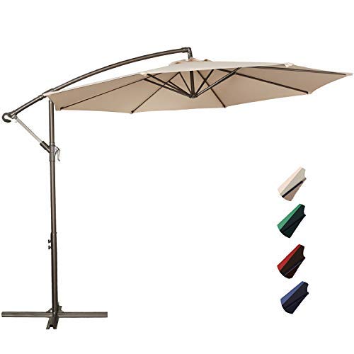 Rubeder Offset Umbrella - 10Ft Cantilever Patio Hanging Umbrella?Outdoor Market Umbrellas With Crank Lift & Cross Base (10 Ft, B