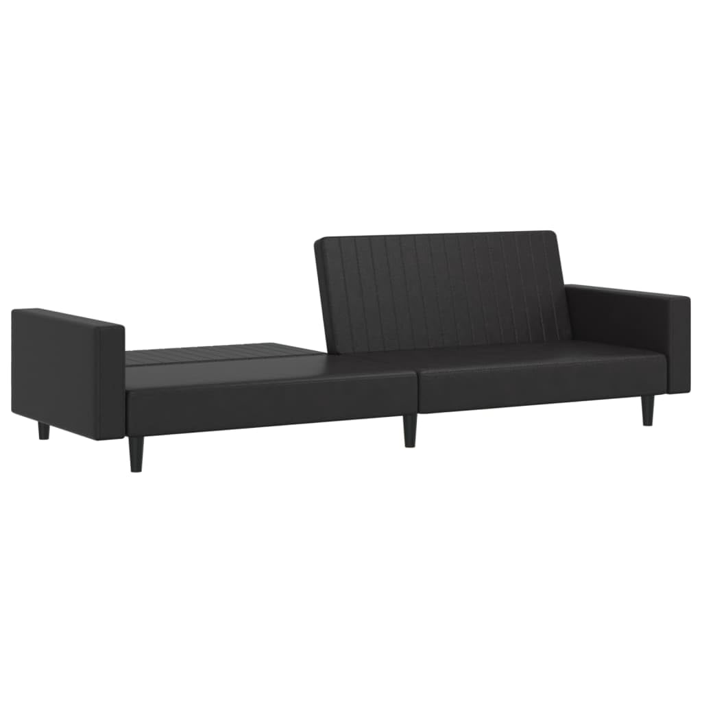 vidaXL Black Faux Leather Convertible 2-Seater Loveseat/Sofa Bed - Modern Twin Sleeper Couch for Office, Living Room, Spacer-Saver Furniture