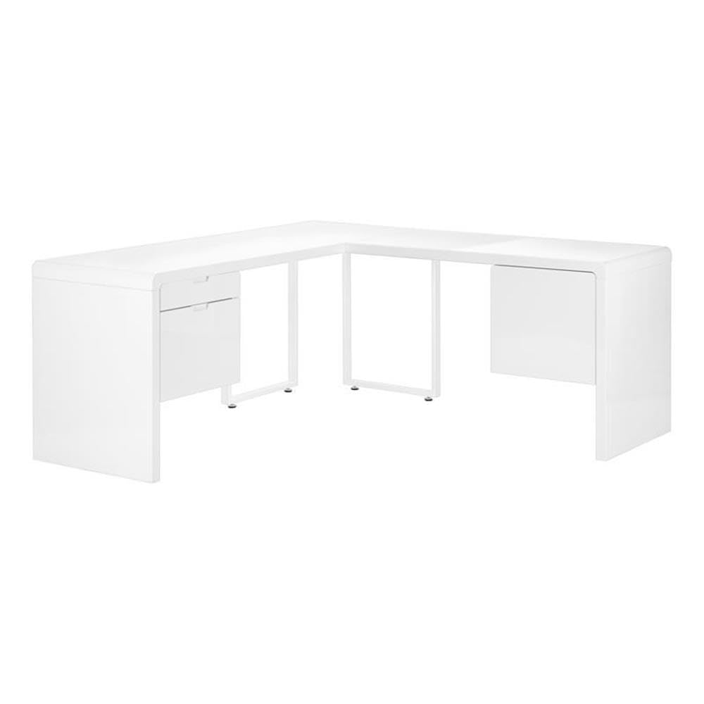 Monarch Specialties I 7582 Computer Desk, Home Office, Corner, Left, Right Set-up, Storage Drawers, 72' L, L Shape, Work, Laptop, Laminate, Metal, Glossy White
