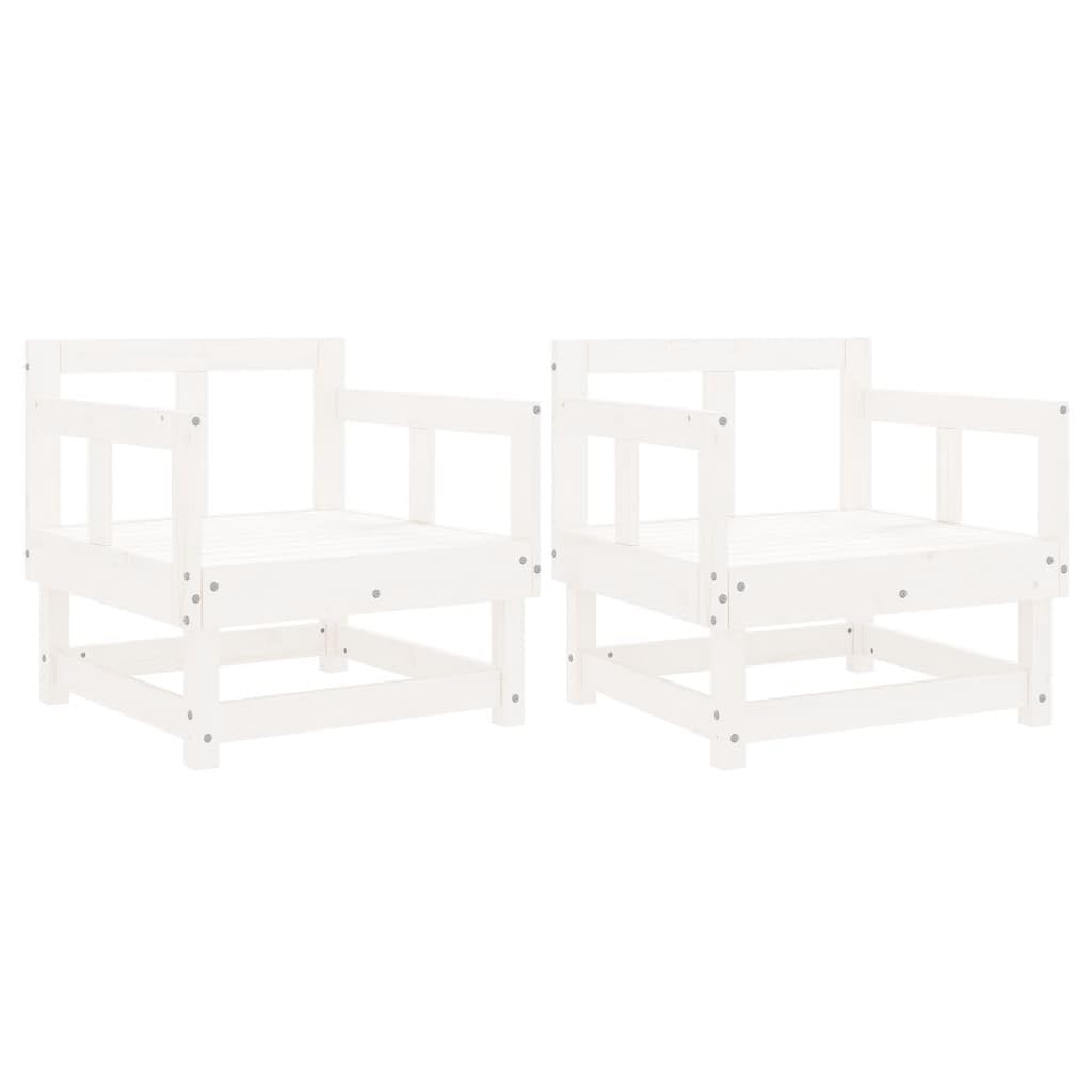 vidaXL Solid Pine Wood Patio Chairs – Outdoor Garden Lounger Couch Furniture Set, 2 Pcs, White, 25.2&quot;x24&quot;x24.4&quot;