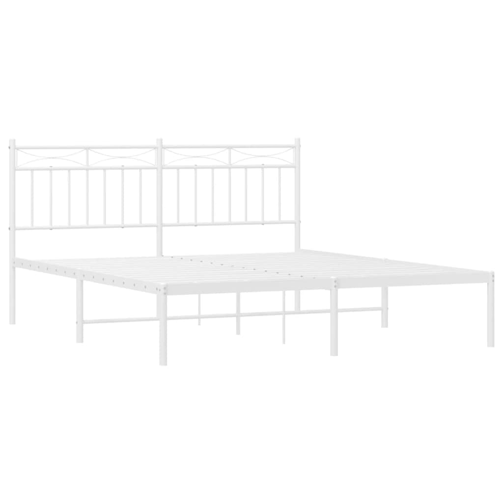 vidaXL White Double Bed Frame with Headboard - Robust Steel Construction, Extra Under-Bed Storage, Mattress Support Metal Slats