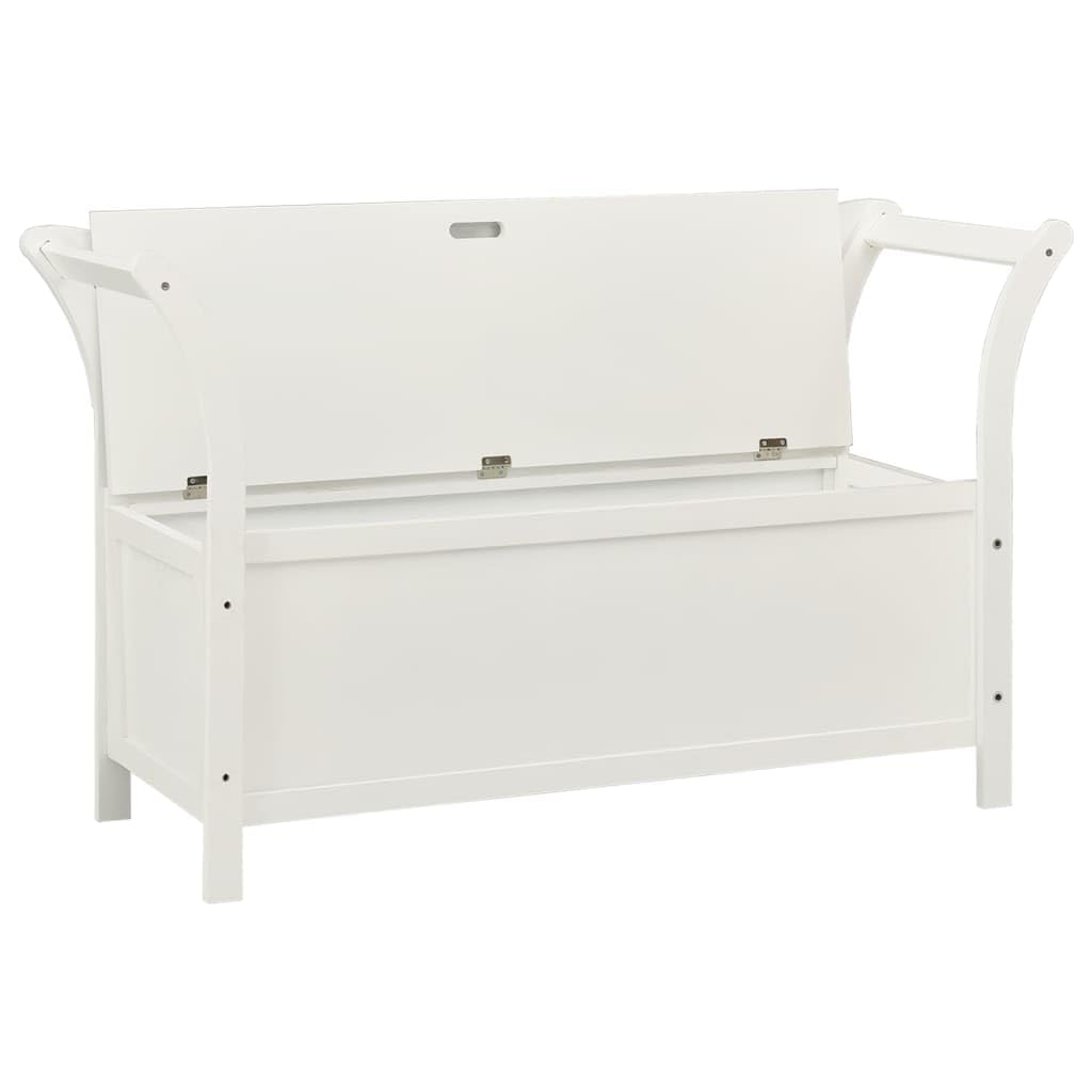 vidaXL Solid Fir Wood White Bench with Backrest and Armrest - Thumbnail 3