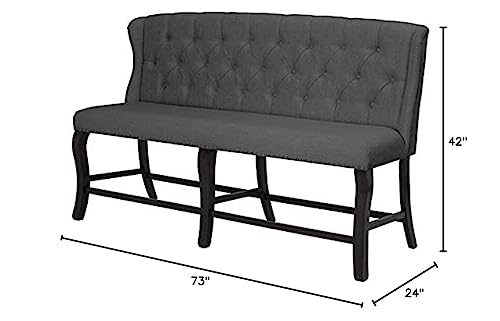 Best Quality Cappuccino Wood Counterheight Dining Bench Upholstered with Gray Linen Fabric