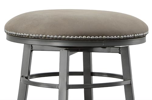 Steve Silver Co Bali Backless Swivel Bar Chair, 30" Seat Height, Backless, Upholstered 360° Swivel Seat, Steel Frame, Counter Height Bar Stools, 18" D x 18" W x 30" H, Grey