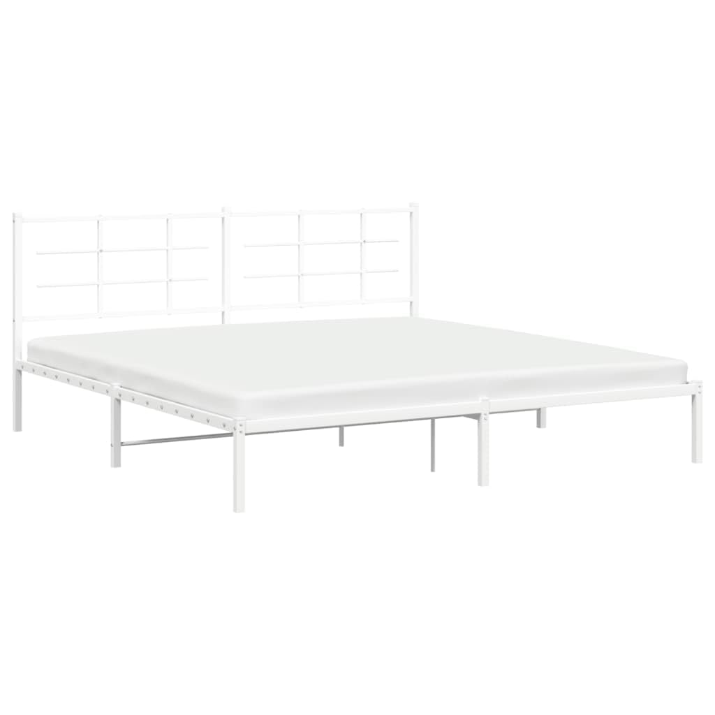 vidaXL White Metal King Bed Frame with Headboard - Powder-Coated Steel Bedroom Furniture - 81.5x78x35.4 Inches - Under-Bed Storage Space