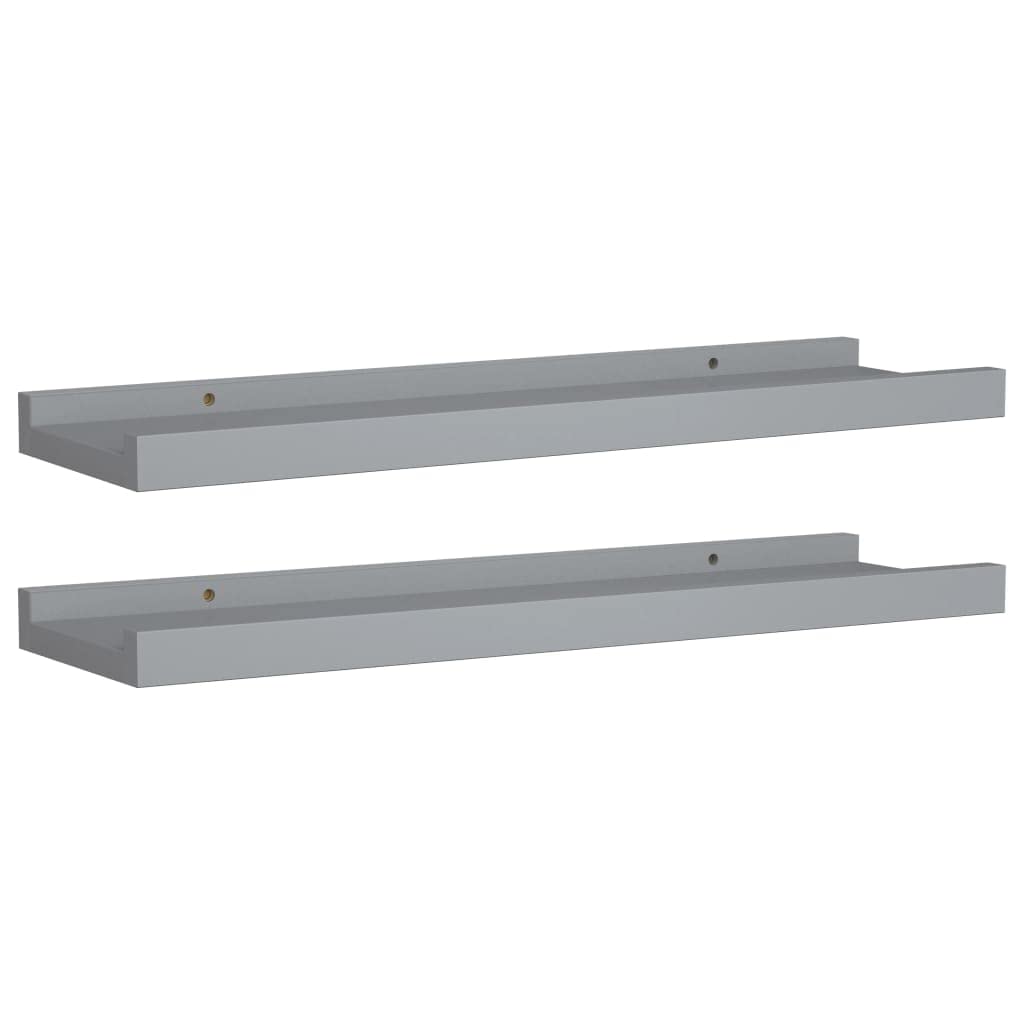 vidaXL Wall-Mounted Picture Frame Ledge Shelves - Set of 2, Gray MDF Design, Ideal for Displaying Frames and Decorations - Modern Style, 15.7"x3.5"x1.2"