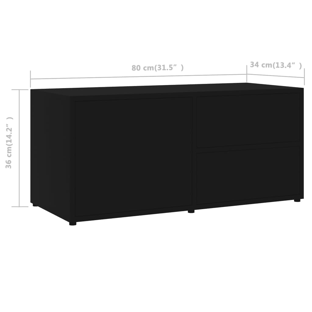 vidaXL Classic TV Stand with Drawers and Compartment, Black Engineered Wood, Easy Assembly, 31.5&quot;x13.4&quot;x14.2&quot;