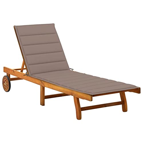 vidaXL Patio Lounge Chair, Outdoor Chaise Lounge Chair with Backrest, Sunlounger with Cushion, Sunbed for Backyard, Retro Style, Solid Acacia Wood