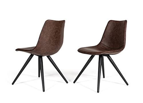 HomeRoots Eco-Leather, Metal Set of Two Brown Modern Dining Chairs