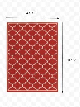 HomeRoots Polypropylene 4’x6’ Red and Ivory Trellis Indoor Outdoor Area Rug