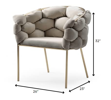 HomeRoots Grey Metal, Fabric Gray Geo Velvet and Brushed Brass Velvet Dining Chair