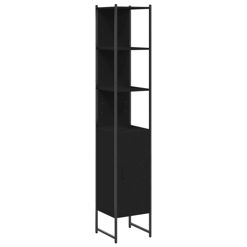 vidaXL Bathroom Cabinet - Black, Engineered Wood and Steel, Space-Saving 13&quot;x13&quot;x73&quot; Storage Solution for Toiletries