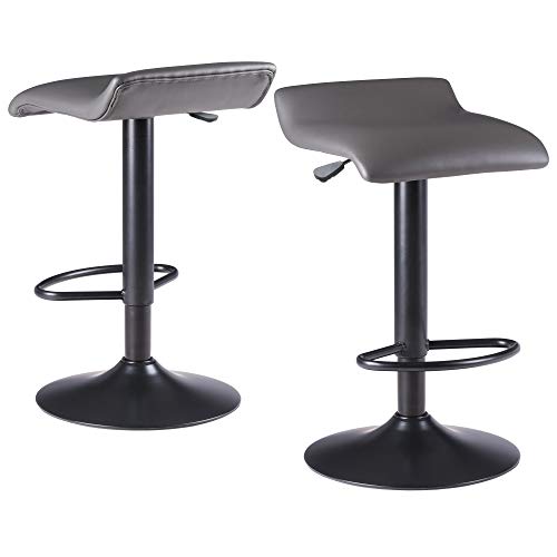 Ergode Wood Tarah Adjustable Swivel Stools - Slate Gray Faux Leather Seat, Height Adjustable, Backless Cushioned Seats, 360-Degree Swivel, Sturdy Metal Construction - Set of 2