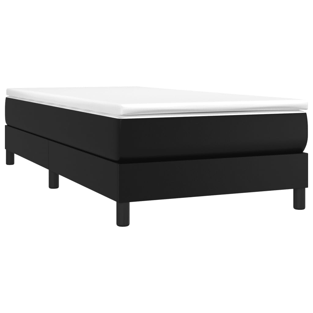 vidaXL Twin XL Box Spring Bed Frame in Black Faux Leather – Modern Style for Bedroom – Stain-Resistant, with Supportive Legs and Plywood Slats