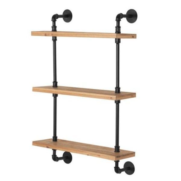 HomeRoots 399284 24 in. Three Shelves Solid Wood Wall Mounted Shelving Unit