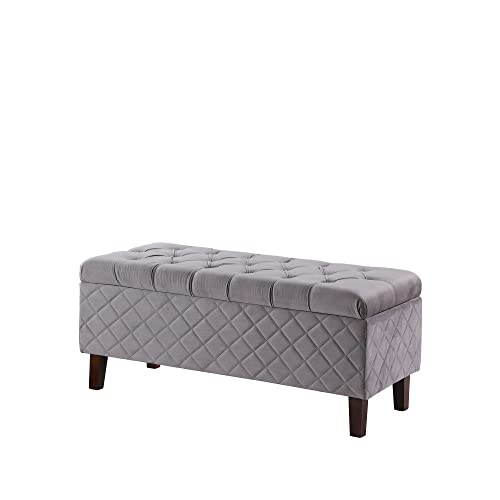 HomeRoots Gray/Blue Polyester Dove Gray Quilted and Tufted Storage Bench