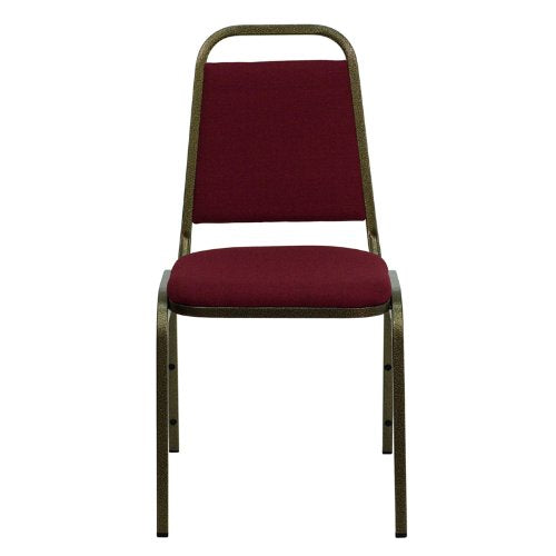 Trapezoidal Back Stacking Chair Burgundy Fabric & Silver Vein Frame Finish