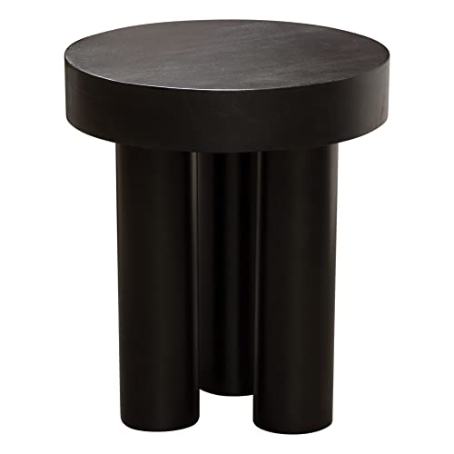 Rune 16 Inch Round End Table with Iron Leg Base in Black