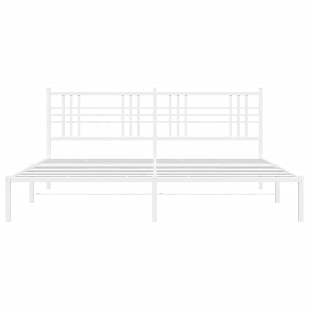 vidaXL White Steel King-Sized Metal Bed Frame with Headboard - 81.5"x78"x35.4" - Elegant Bedroom Furniture with Under Storage Space